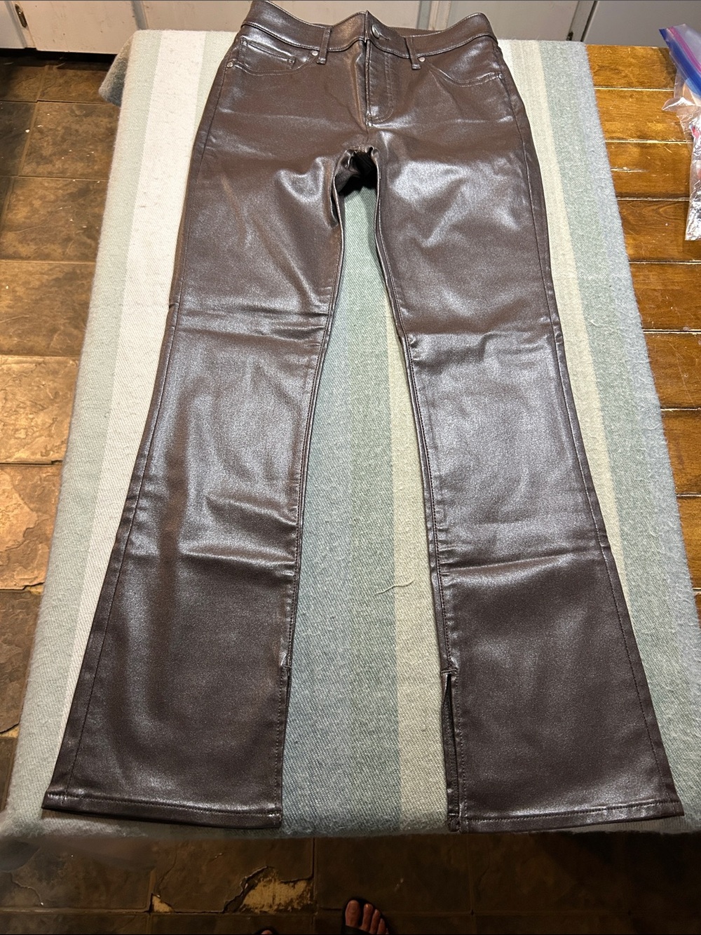 Express Skyscraper Mid Rise Conscious Edit Faux Leather Flare Pants 8S
